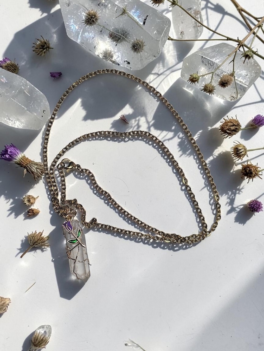 Delicate Crystal Pendant Necklace in Clear with Gold-Tone Chain